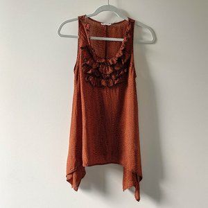 Blue Bird Rust Orange Ruffle Shark Bite Hem Tank M